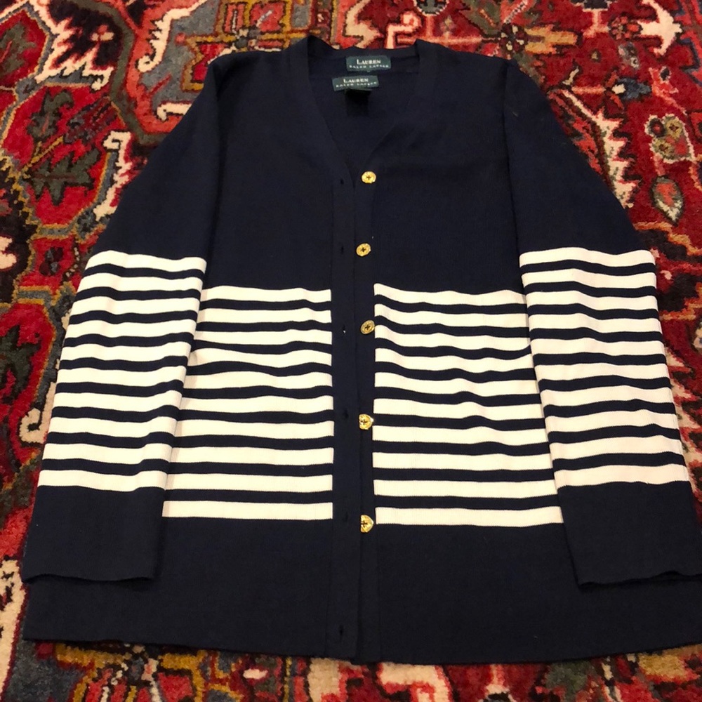 Ralph Lauren Navy and White Stripe Silk Twin Set